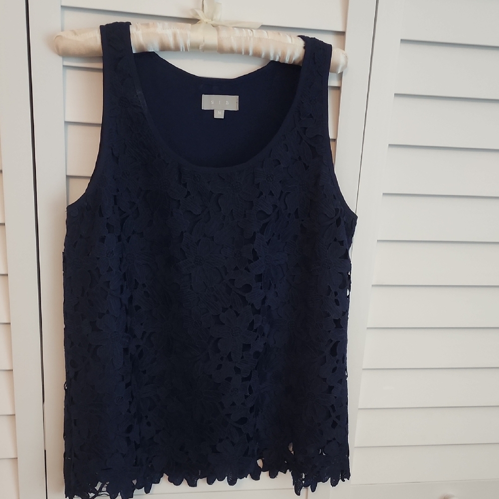 Elegant Navy Lace Tank Top